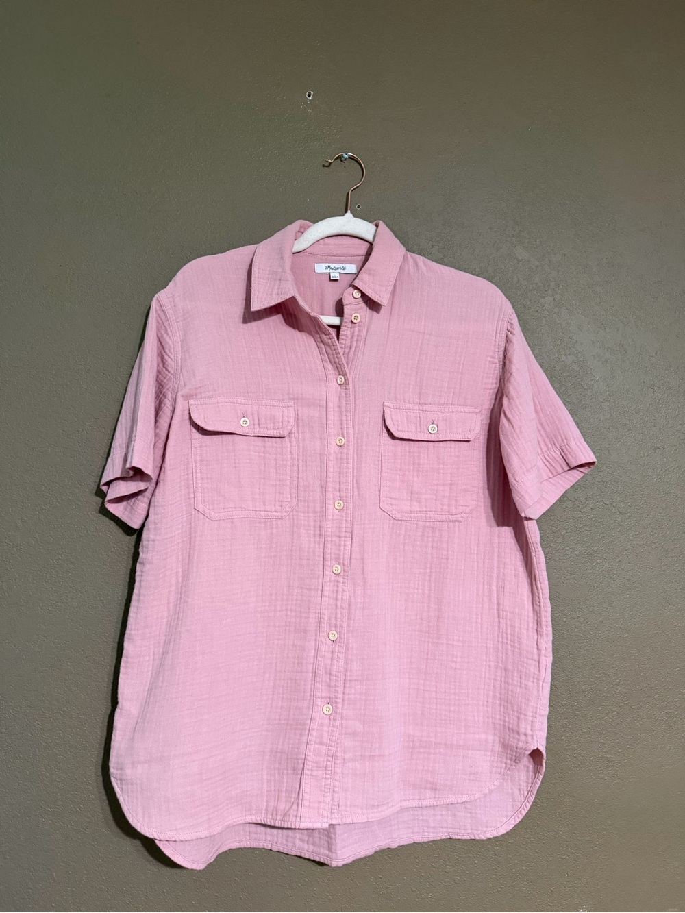 Madewell Pink Short-Sleeve Button-Up Shirt